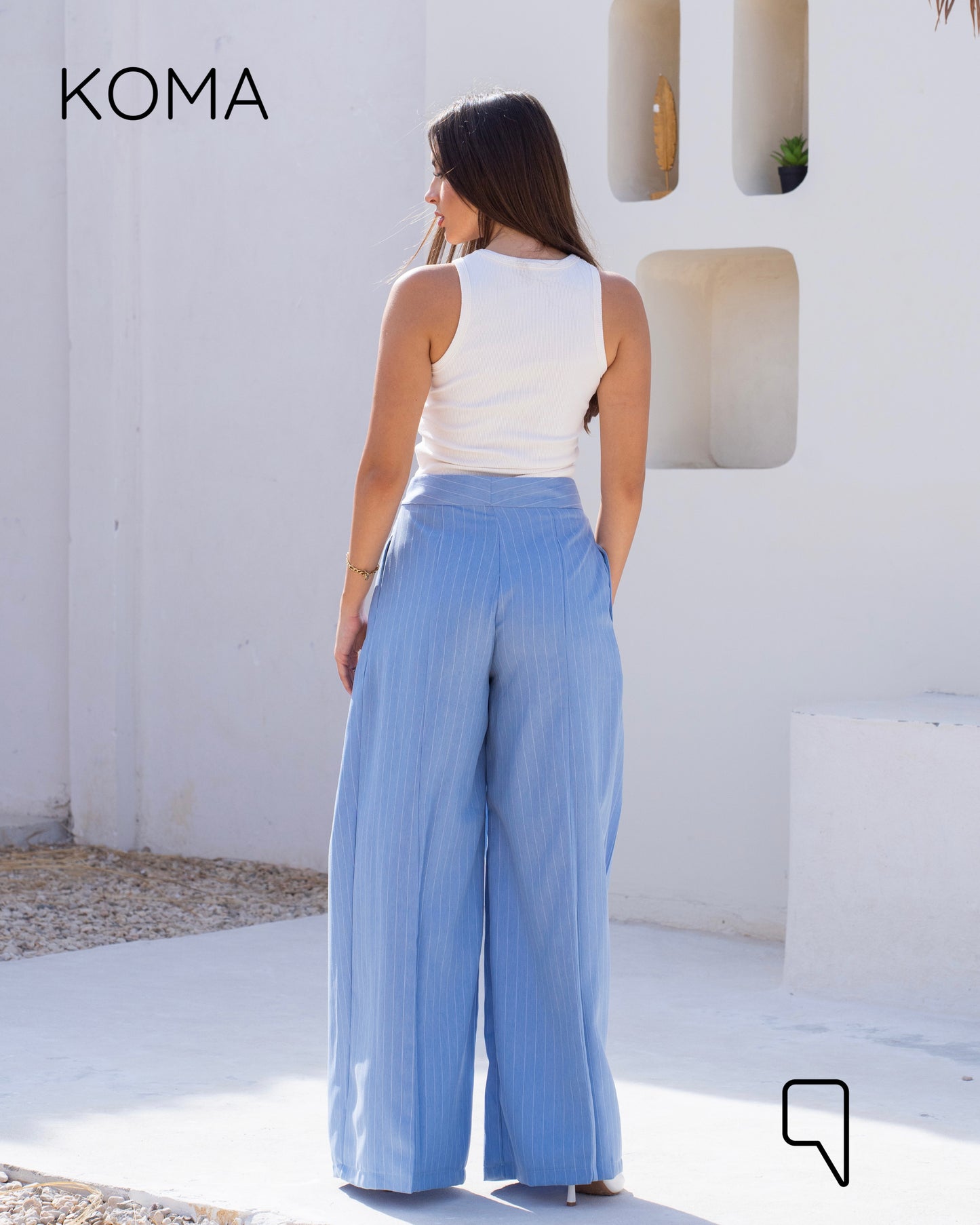 Stripped Double Pleated Trousers - Baby Blue