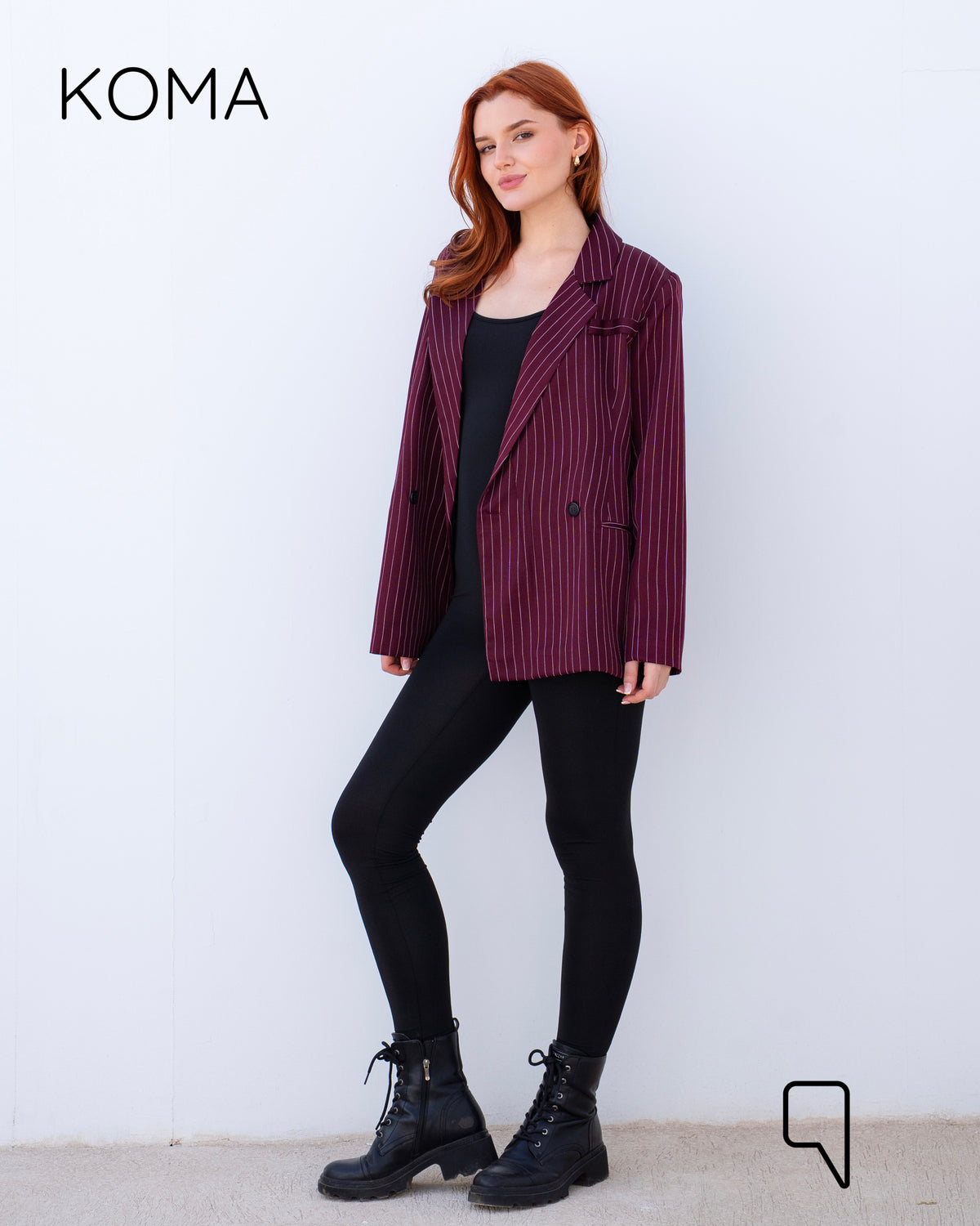 Striped Oversized Blazer - Maroon