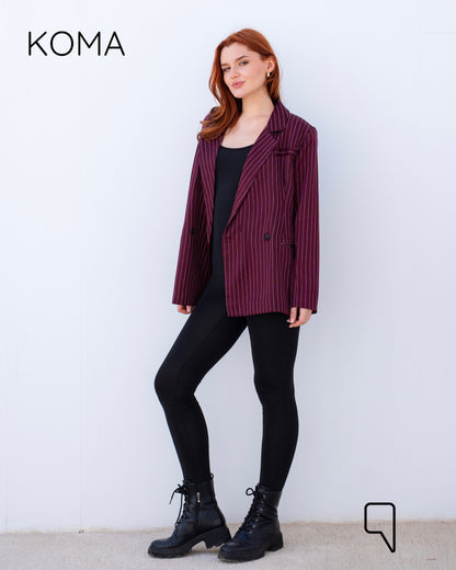 Striped Oversized Blazer - Maroon