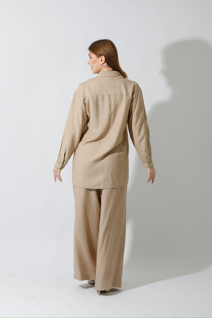 Co-Ord Long Sleeves Shirt - Beige