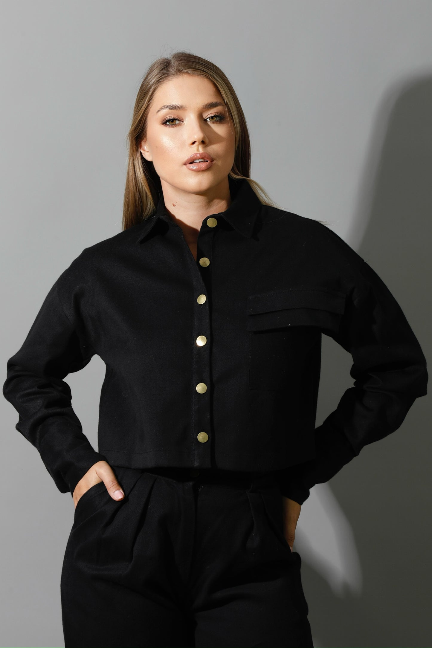 Co-ord Cropped Shirt - Black