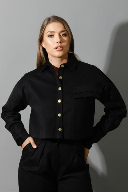 Co-ord Cropped Shirt - Black