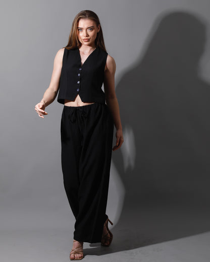 Cropped Vest Set - Black