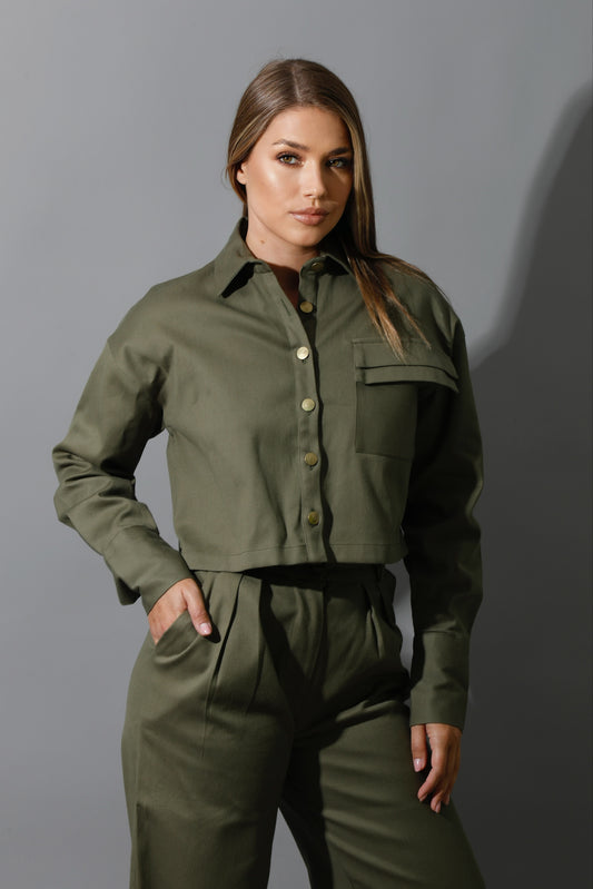Co-ord Cropped Shirt - Olive