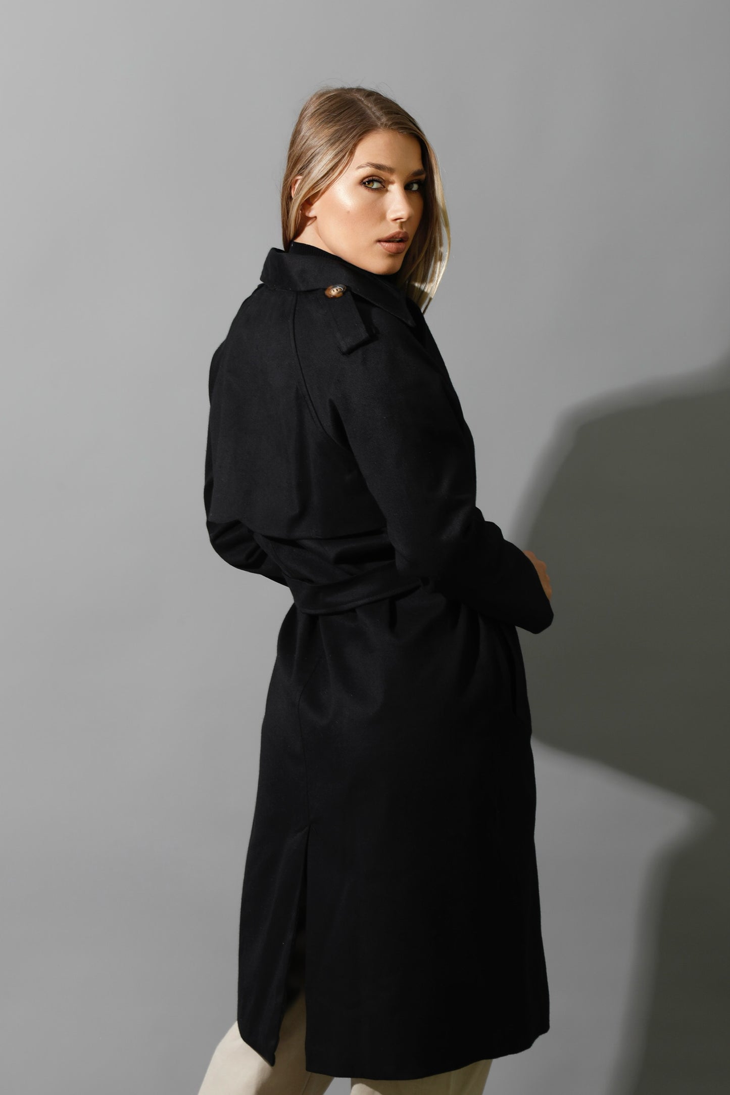 Wrapped Belted Trench Coat - Black