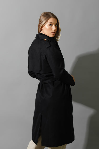 Wrapped Belted Trench Coat - Black