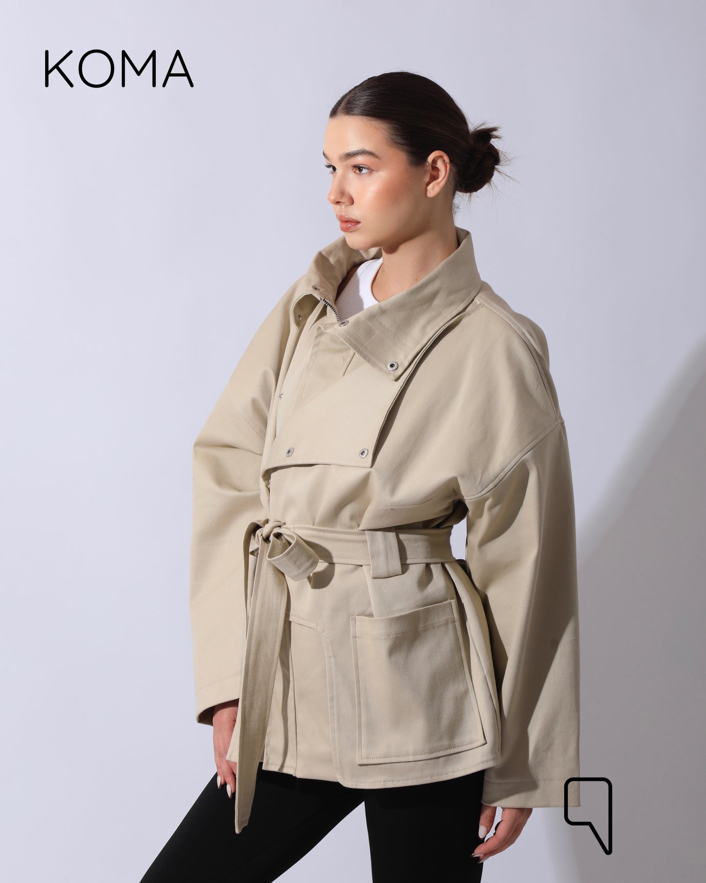 Elizabeth Funnel Neck Trench Coat - Beige