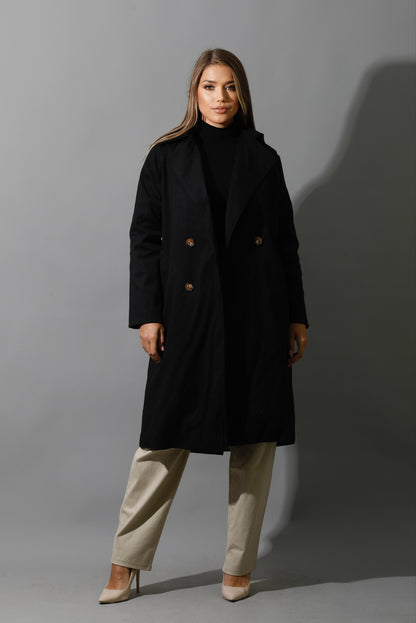 Wrapped Belted Trench Coat - Black