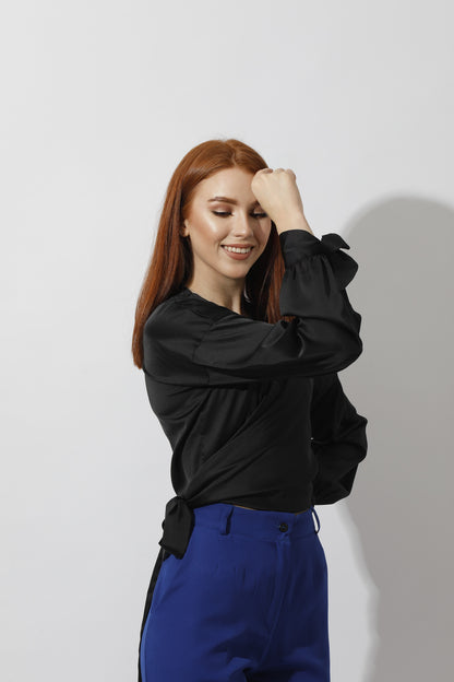 Wrap Tie Blouse - Black