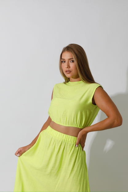 Co-Ord Maxi Side Slite Skirt - Lime Green