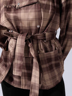 Elizabeth Funnel Neck Trench Coat - Checks Brown