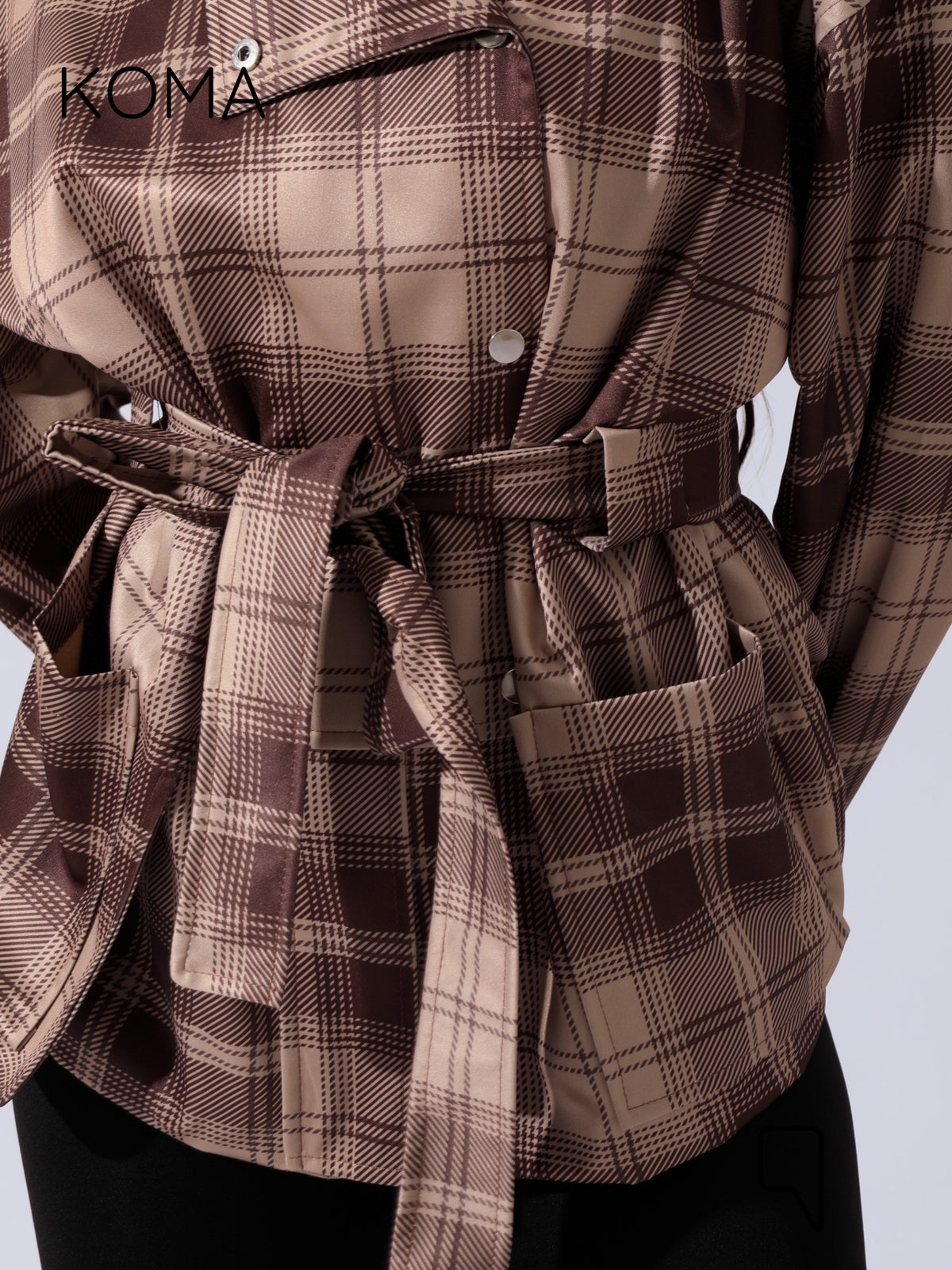 Elizabeth Funnel Neck Trench Coat - Checks Brown