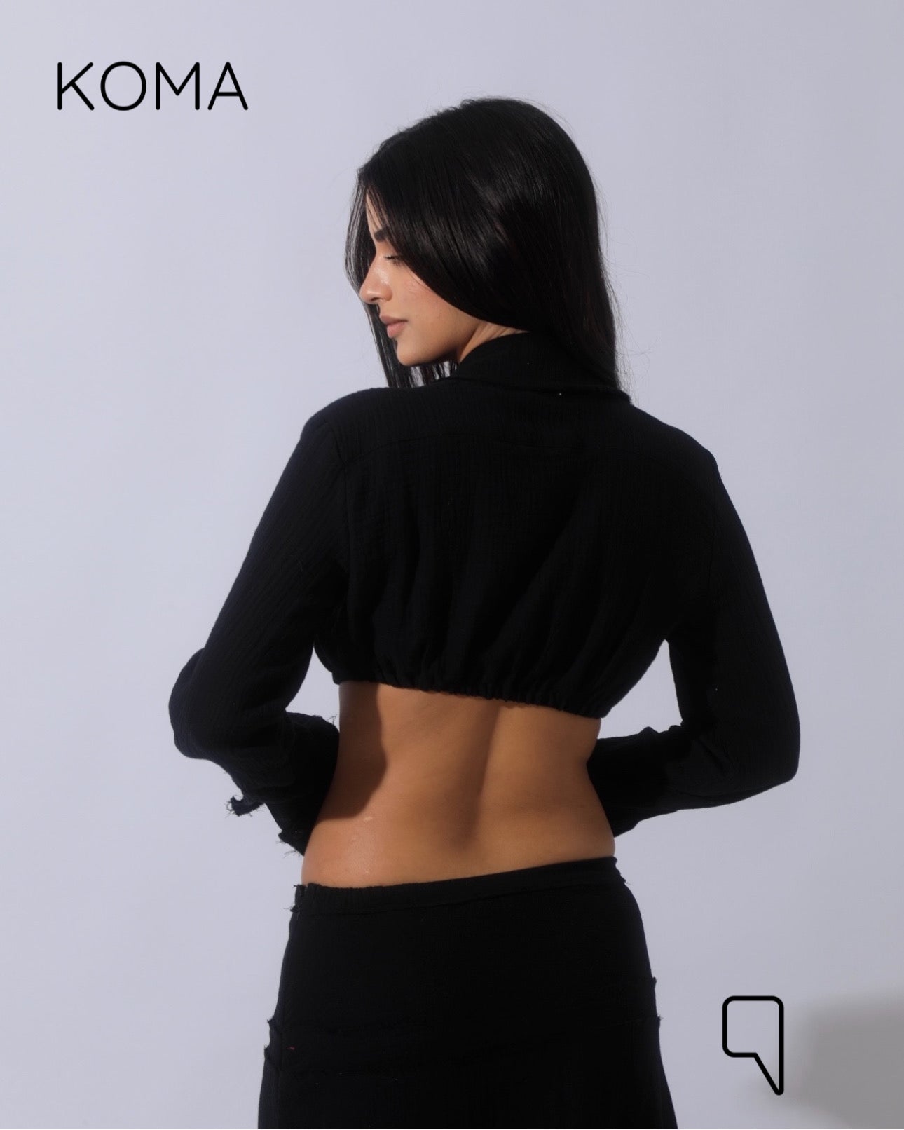 Greta Crincle Cropped Shirt & Skirt Set - Black