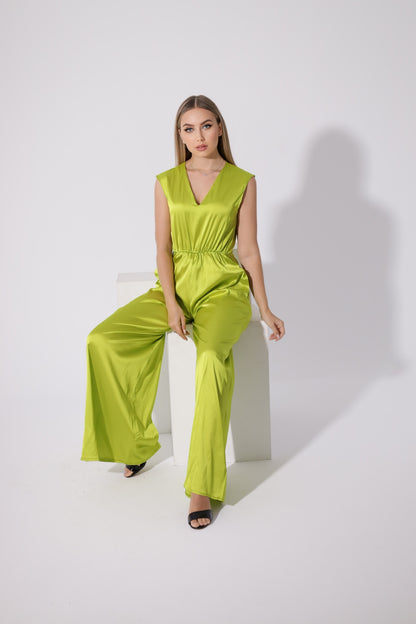 Flared Jumpsuit - Lime Green