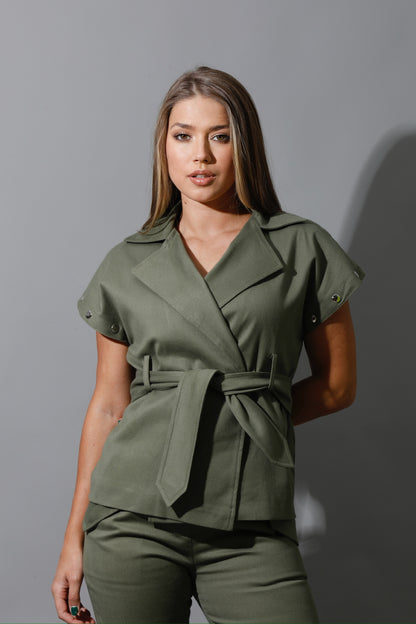 Co-Ord Detached Sleeves Jacket - Olive