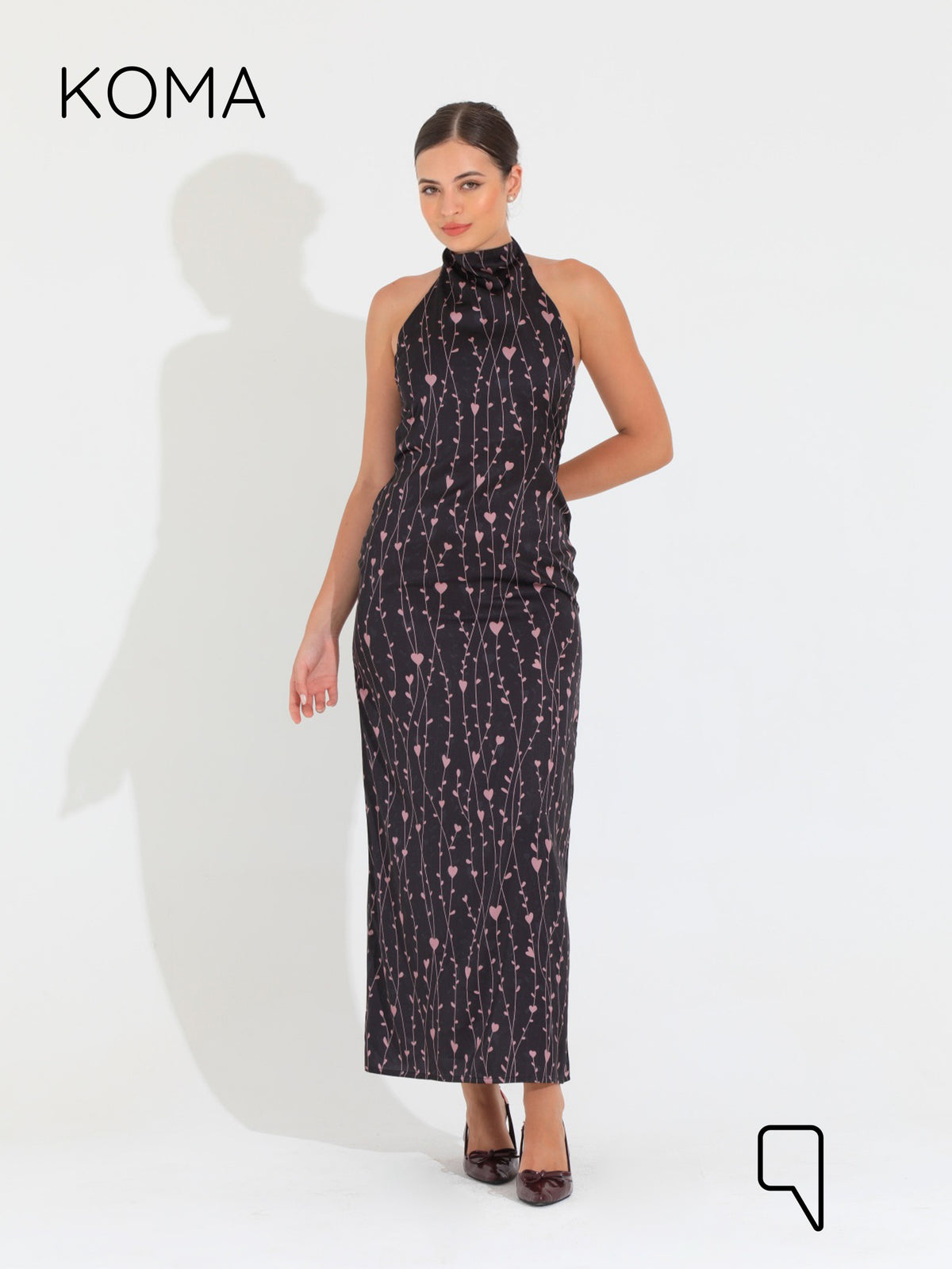 Dahlia Floral Backless Dress - Multicolored Black