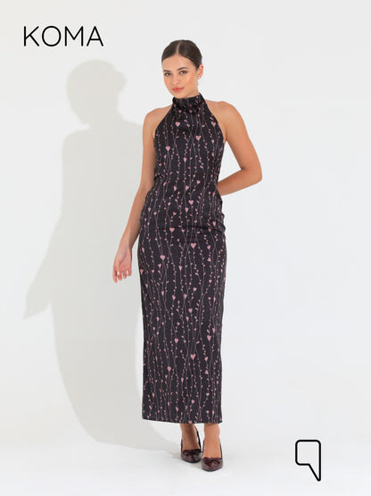 Dahlia Floral Backless Dress - Multicolored Black