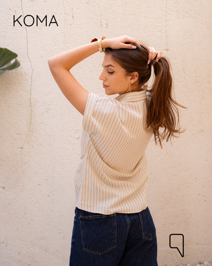 Hallie Striped Knotted Blend Shirt - Beige
