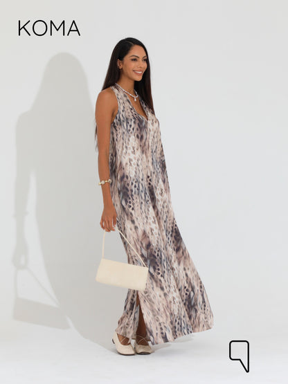 Paulina V Neck Maxi Dress - Multicolored Olive