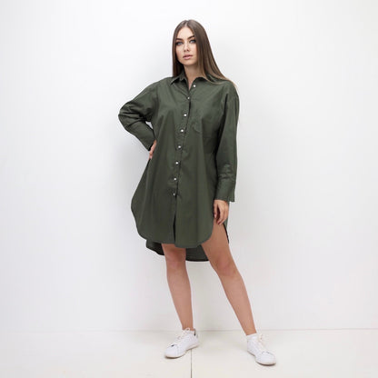 Oversized Shirt Dress - Dark Olive