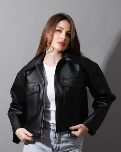 Leather Buckle Jacket - Black