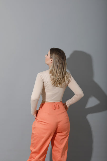 High Rise Paper-Bag Pants - Deep Saffron