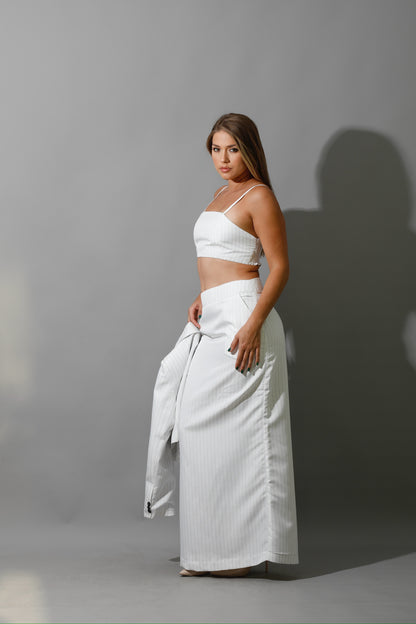 Striped Maxi Skirt Co-Ord - White