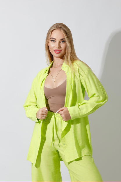 Co-Ord Long Sleeves Shirt - Lime Green