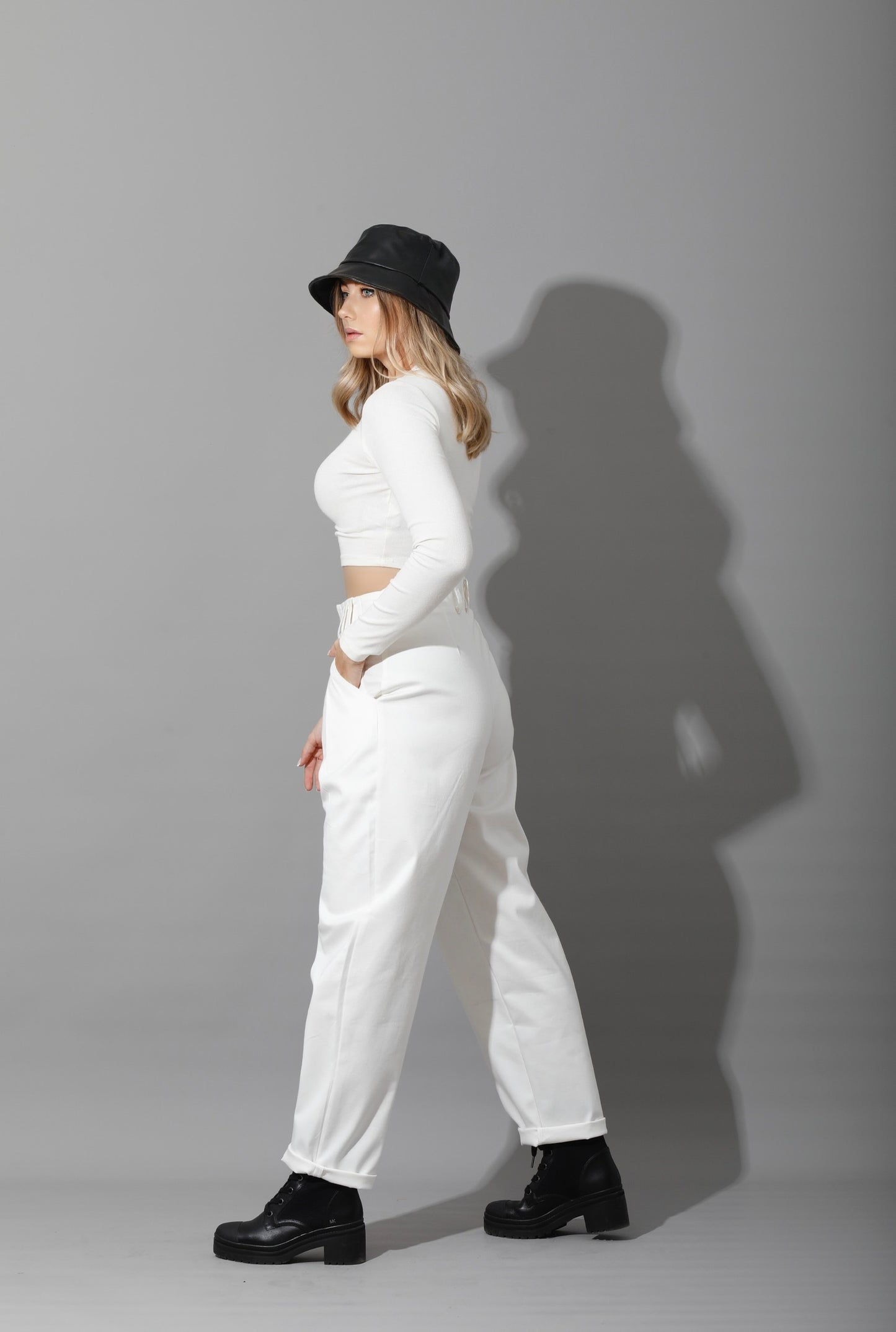 High Rise Paper-Bag Pants - OffWhite