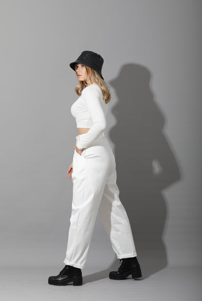 High Rise Paper-Bag Pants - OffWhite