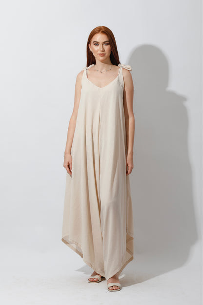 Tied Up Lose Jumpsuit - Beige
