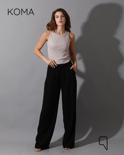 High Waist Straight Leg Trousers - Black
