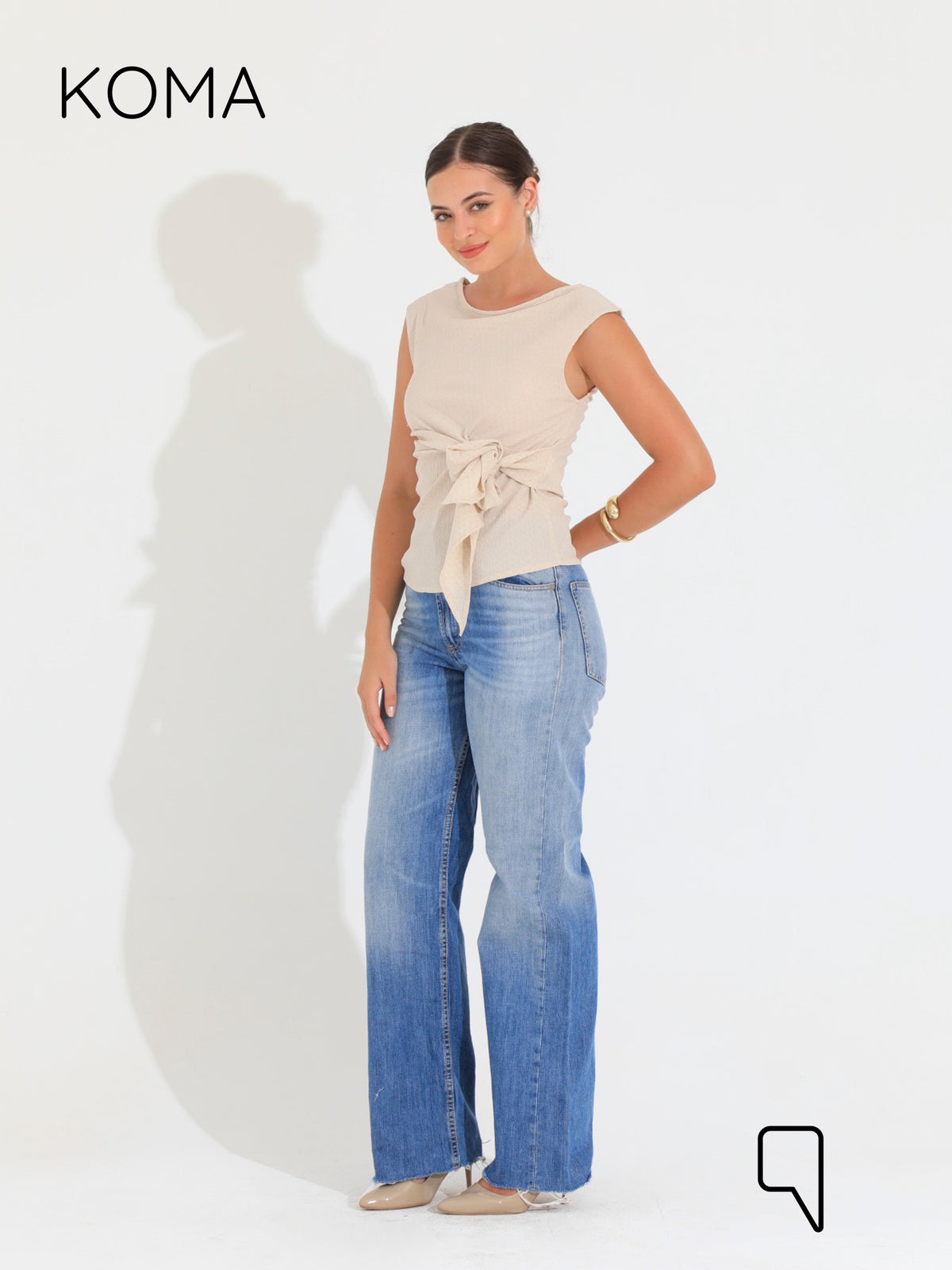 Paula Tied Up Cut Top  - Beige