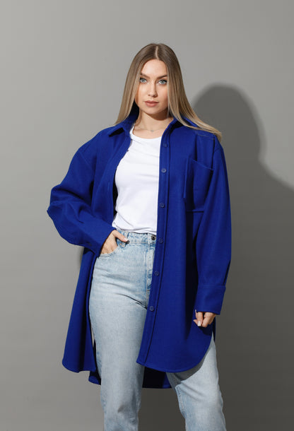 Woolen Oversized Shirt - Electric Blue
