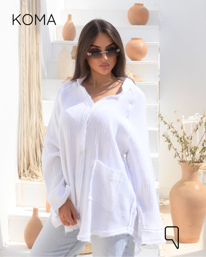 Greta Crincle Shirt - White
