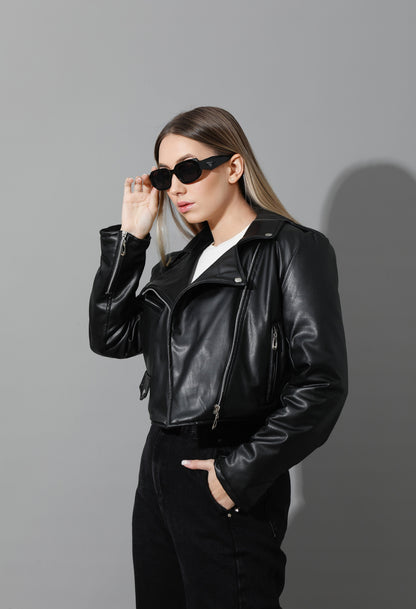 Leather Biker Jacket - Black