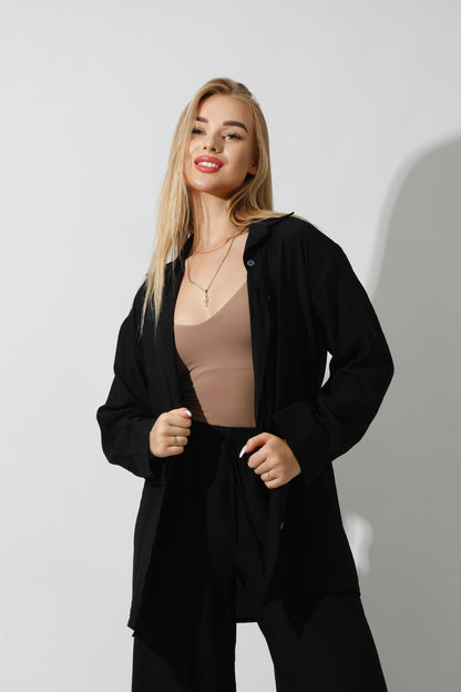 Co-Ord Long Sleeves Shirt - Black