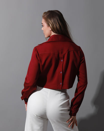 Pockets Cropped Shirt - Maroon
