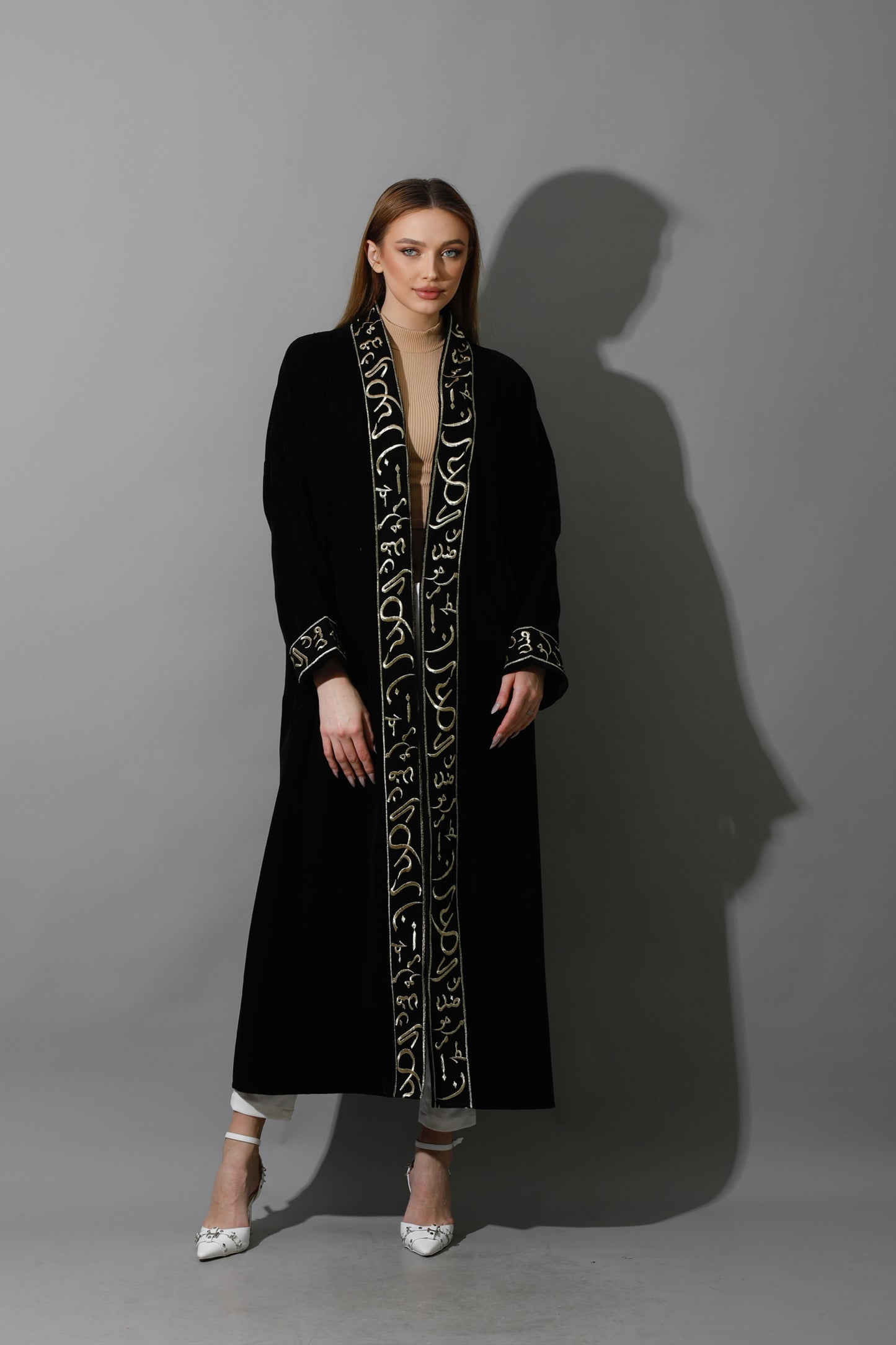 Arabic Letter Long Kaftan - Black & Gold