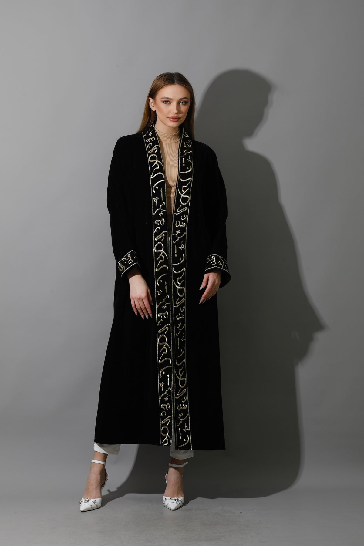 Arabic Letter Long Kaftan - Black & Gold
