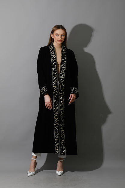 Arabic Letter Long Kaftan - Black & Gold