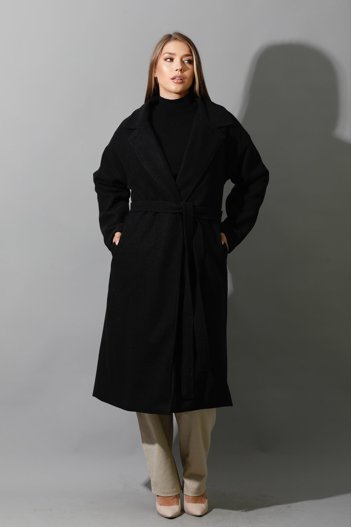 Oversized Wrapped Coat - Black