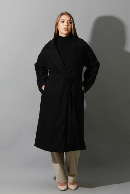 Oversized Wrapped Coat - Black