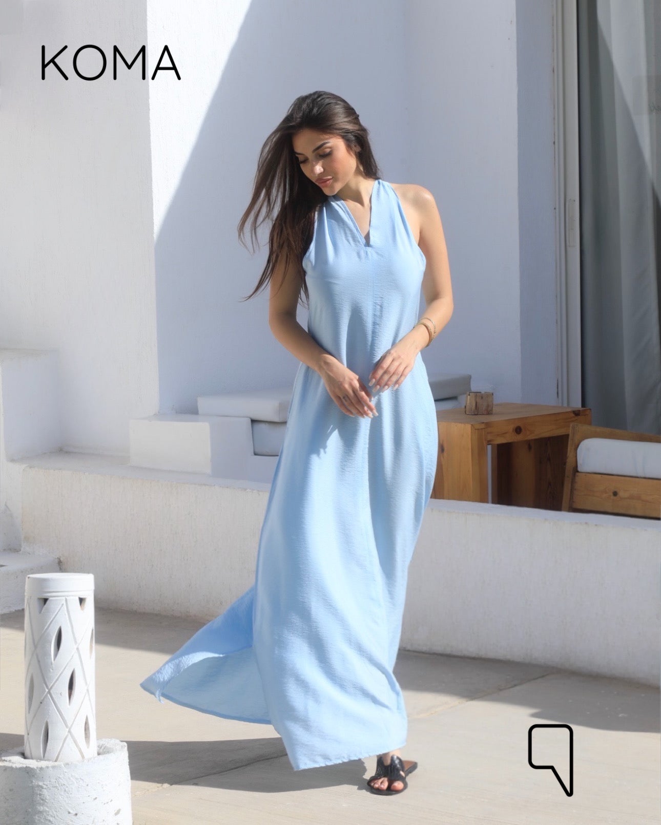 Paulina V Neck Maxi Dress - Baby Blue