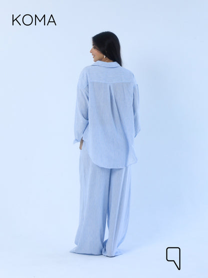 Matilda Long Sleeves Shirt & Wide Leg trousers - Striped Blue