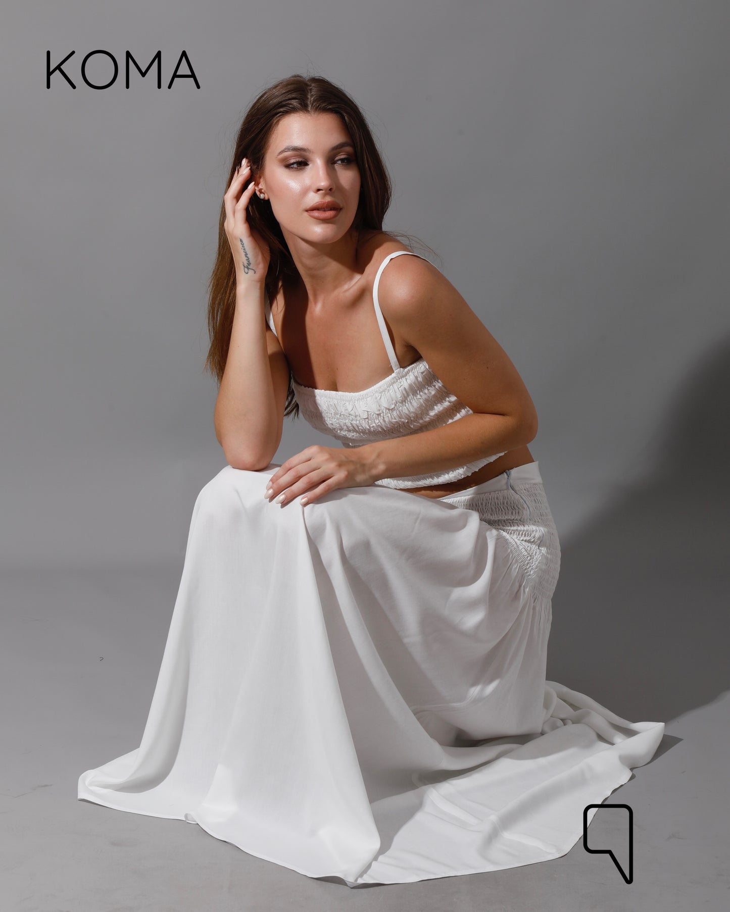 Tabitha Elastic Top & Skirt Co-Ord - White