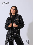 Cailyn Leather eyelet Jacket - Black
