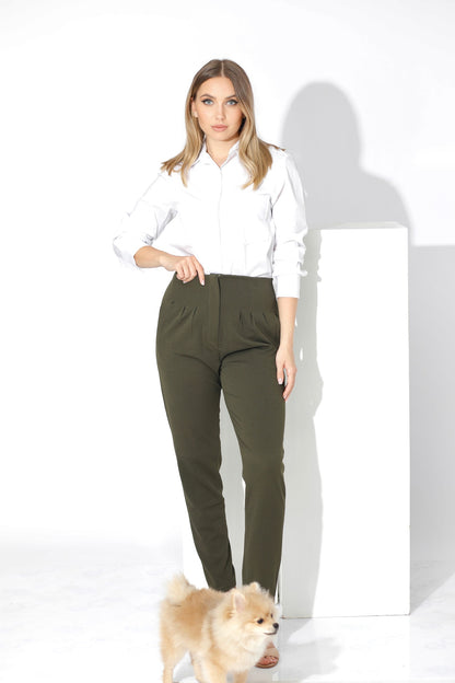 High Waist Trousers - Olive
