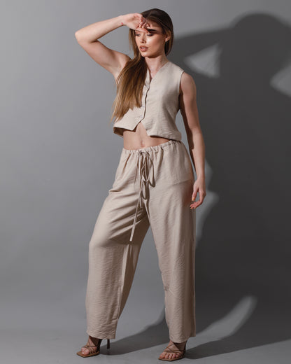 Cropped Vest Set - Beige