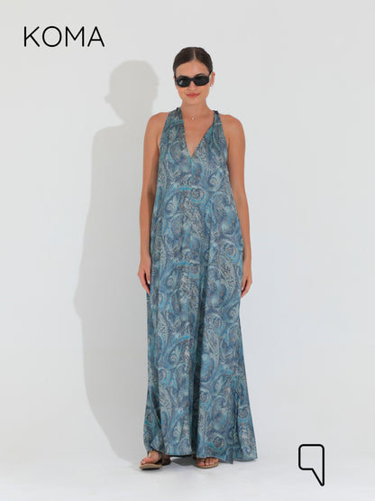 Paulina V Neck Maxi Dress - Multicolored Turquoise